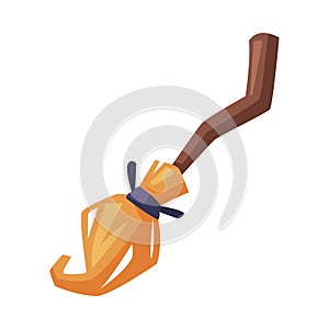 Magic Witch Broom, Witchcraft Attribute, Happy Halloween Object Cartoon Style Vector Illustration on White Background