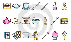 Magic wizard tools icons set vector color