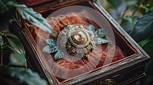 magical artifact, a cherished amulet inside a velvet-lined box, with mystical importance