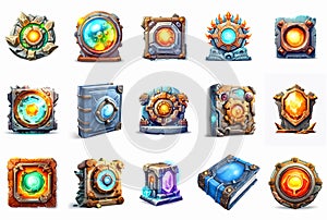 Magical artifact icons set for computer games, relics clipart. Generative AI