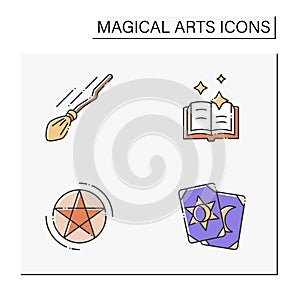 Magical arts color icons set