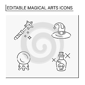 Magical arts line icons set