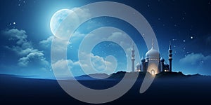 magical banner of the mosque at night on the background of the sky with moonlight
