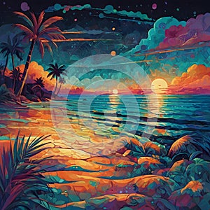 Magical Beachscape: Surreal Tropical Vector Illustration photo