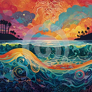 Magical Beachscape: Surreal Tropical Vector Illustration photo