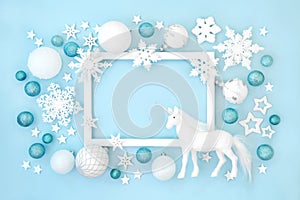 Magical Christmas Unicorn North Pole Background Border Frame