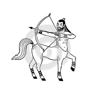 Magical creatures set. Mythological creature - centaur. Doodle style black and white vector illustration isolated on photo