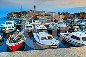 Magical dawn with Rovinj old town,Istria region,Croatia,Europe