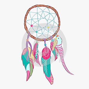 Magical dreamcatcher with sacred feathers to catch dreams pictogram icon