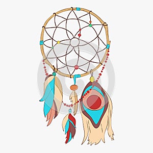 Magical dreamcatcher with sacred feathers to catch dreams pictogram icon