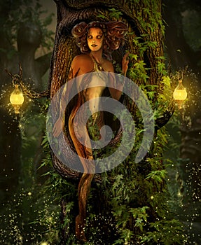 Magical Elemental Earth Fairy in her Hollow Tree Home photo