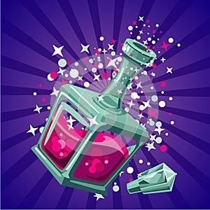 Magical elixir. Game design concept magic bottle. Cartoon illustartion photo