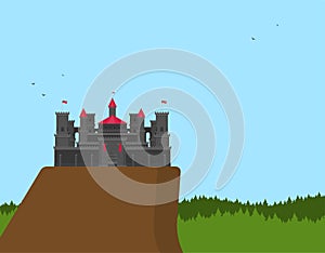 Magical fabulous cartoon castle. Vector flat illustrations
