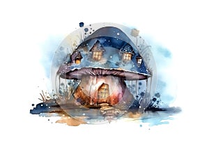 magical fabulous Mushroom House from storytale at night