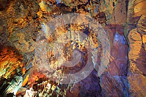 Stalactite and Stalagmite Formations in the Cave. Dim Magarasi cave in Turkey. photo