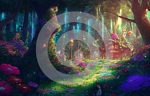 Magical fairytale forest, with lush foliage, enchanting creatures, and a sense of wonder that transports you to a whimsical realm