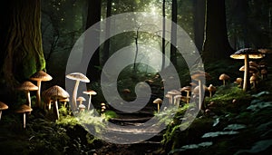magical fairytale forest with toadstools suitable as a background or cover