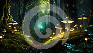magical fairytale forest with toadstools suitable as a background or cover