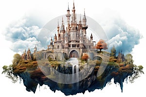 magical fantasy floating castle in the sky