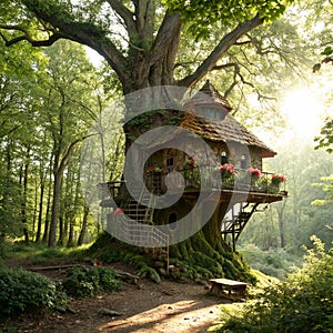Fantasy Tree House in Forest