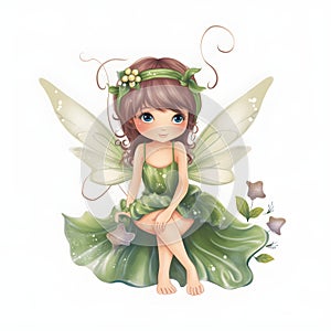 Magical floral symphony, colorful illustration of cute fairies with magical wings and harmonious floral charms