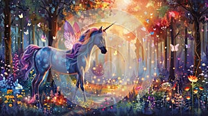 magical forest art, color a magical forest scene with fairies, unicorns, and fireflies, waiting for you to add your