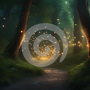 A magical forest glen with glowing fireflies, ancient trees, and a sense of wonder Enchanting and mystical atmosphere3