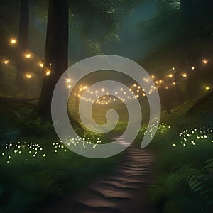 A magical forest glen with glowing fireflies, ancient trees, and a sense of wonder Enchanting and mystical atmosphere5