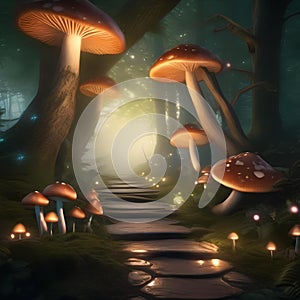 A magical forest glen with glowing mushrooms, ethereal creatures, and sparkling fairy lights1