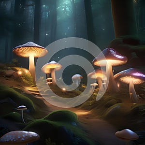 A magical forest glen with glowing mushrooms, ethereal creatures, and sparkling fairy lights2