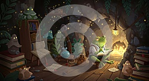 The Scholar Frog's Enchanted Cave Study