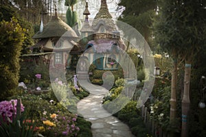 magical garden of fairy tales, with storybook characters and whimsical settings