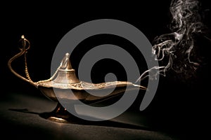 Magical Geni Lamp with Smoke and black background