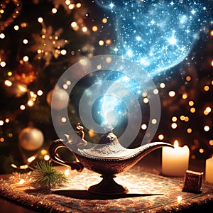 magical genie lamp at christmas time