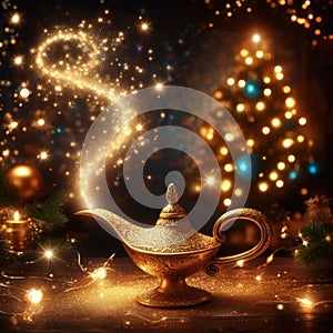 magical genie lamp at christmas time