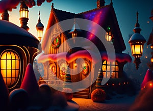 Ai Generative Magical Gingerbread Candy Town with Haunted House in Cinematic Hallowmas Scene photo