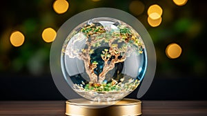 Magical glass ball with a living tree - symbolizing the essence of life on earth