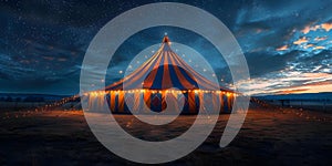 The Magical Glow of a Colorful Big Top Tent Under the Night Sky. Concept Big Top Tent, Magical Glow, Colorful, Night Sky,