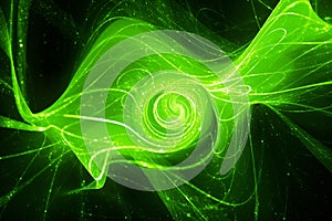 Magical green glowing spiral fractal with trajectories