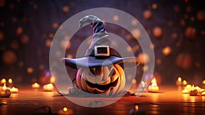 Magical Halloween Delights Cute Cartoon Jack O\' Lantern Pumpkin with Witches Hat, Coffin, Zombie, Bat, and More