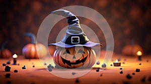 Magical Halloween Delights Cute Cartoon Jack O\' Lantern Pumpkin with Witches Hat, Coffin, Zombie, Bat, and More