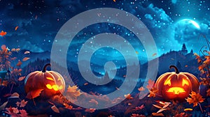 Magical Halloween Night: Playful Pumpkin Illustrations photo