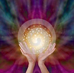 Magical healing energy on radiating color background