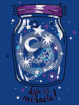 Magical jar with stars and moon inside