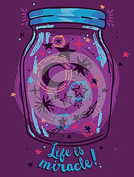 Magical jar with stars and moon inside