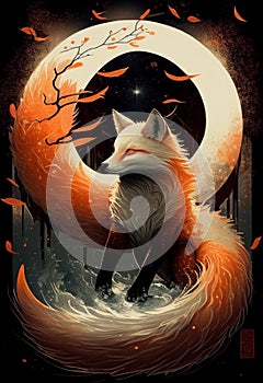 Magical kitsune spirit fox. AI Generated