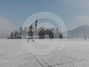 Magical lake Bled winter fairyland island church slovenia