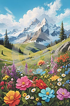 magical landscape an amazing blooming alpine meado photo