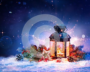 Magical Lantern On Snow