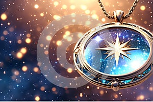 Magical locket surrounded by stars, 3d illustration, vfx photo